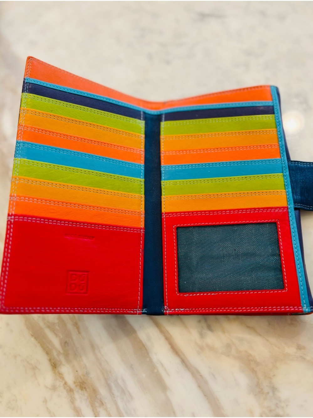 DuDu Italian Leather 🌈 Wallet with Teal Stitching